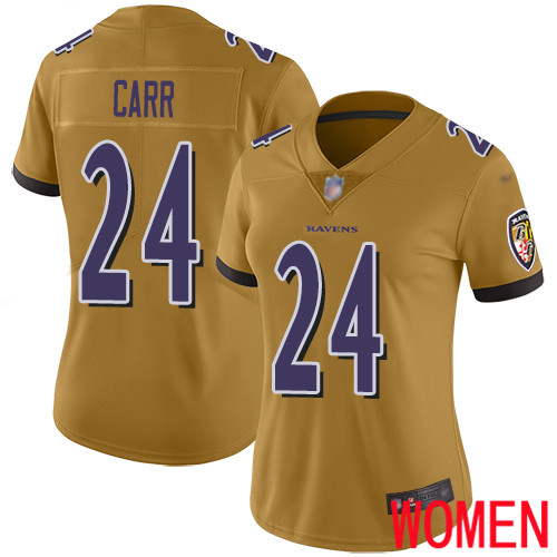 Baltimore Ravens Limited Gold Women Brandon Carr Jersey NFL Football #24 Inverted Legend->women nfl jersey->Women Jersey